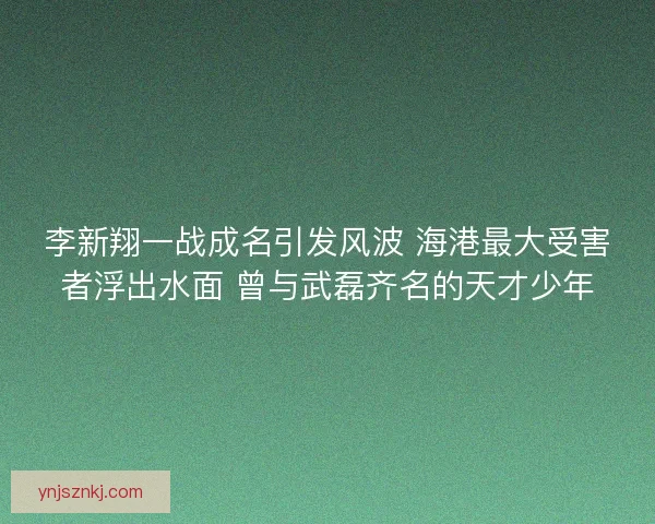 李新翔一战成名引发风波 海港最大受害者浮出水面 曾与武磊齐名的天才少年